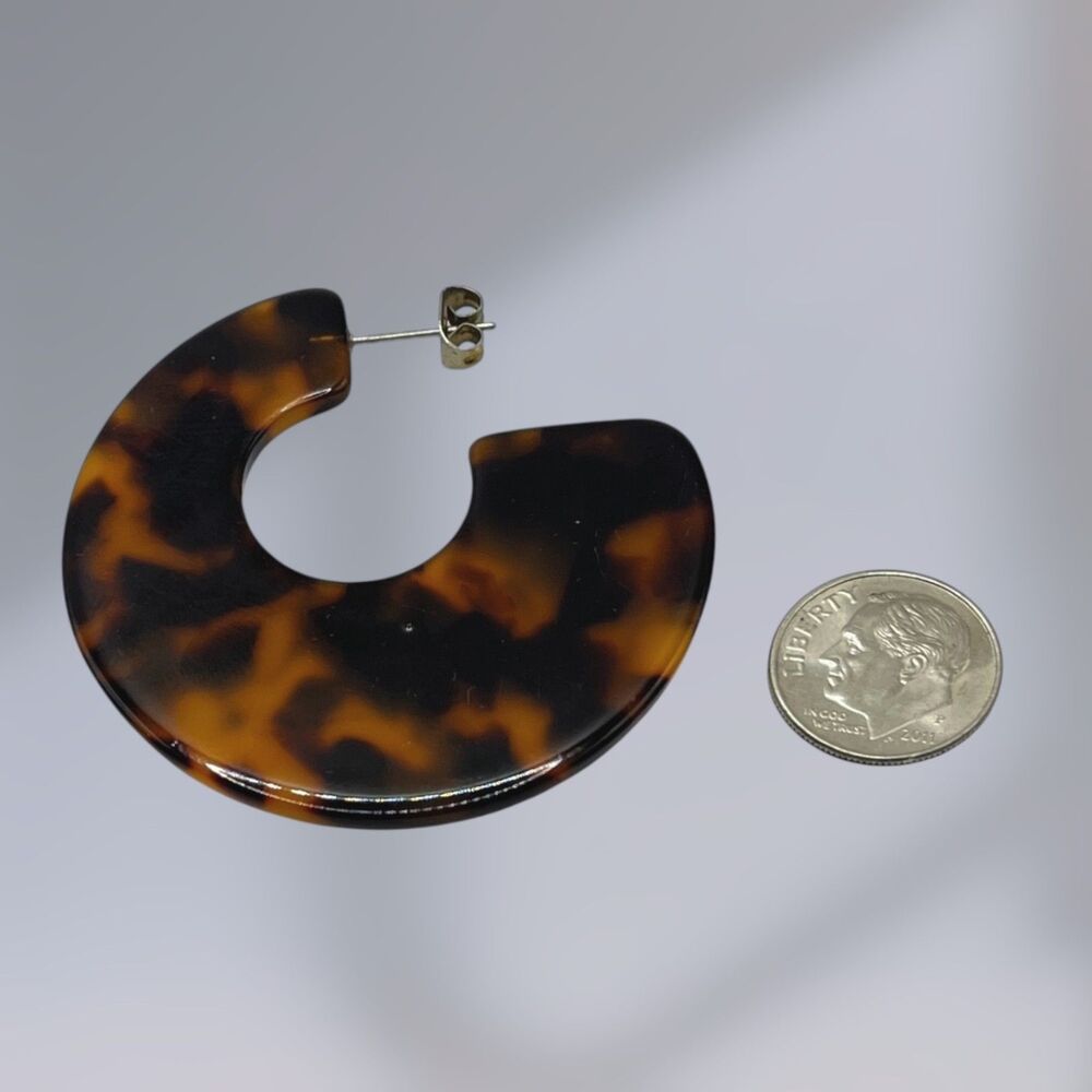 Tortoise Shell Print Acrylic Hoop Earrings Large Statement Boho Hippie Festival - Picture 6 of 7